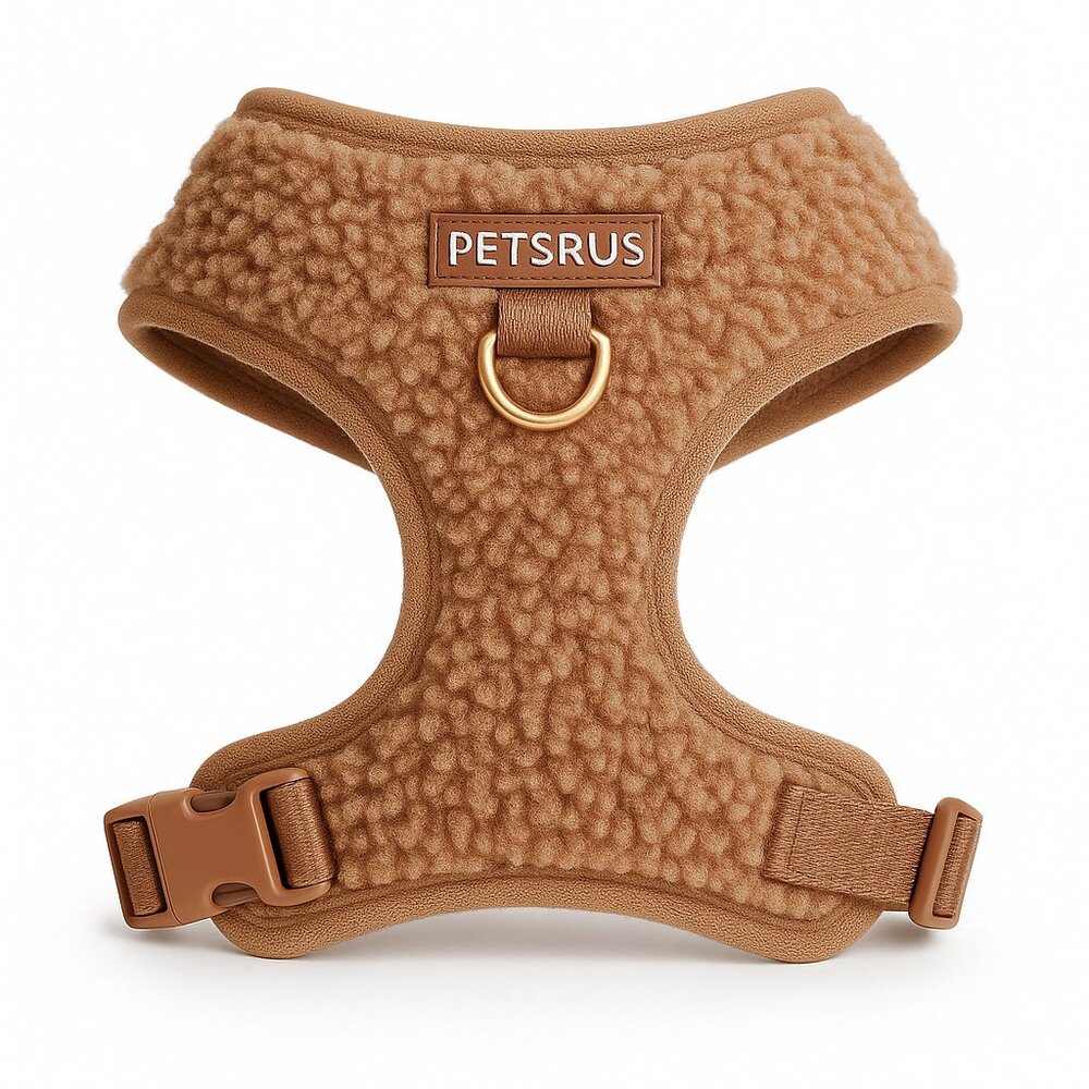 PETsRUS Premium Dog Harness Teddy Bear Sherpa Design No Pull Soft Beige Brown